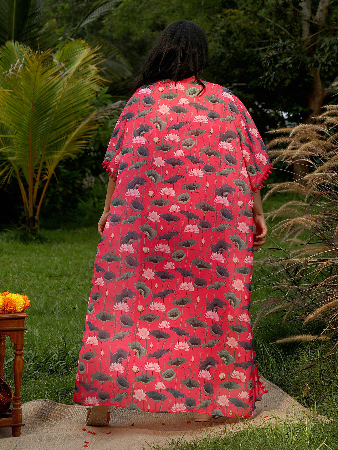 Women Raspberry Pink Flora-Imprint Draped Co-Ord Set