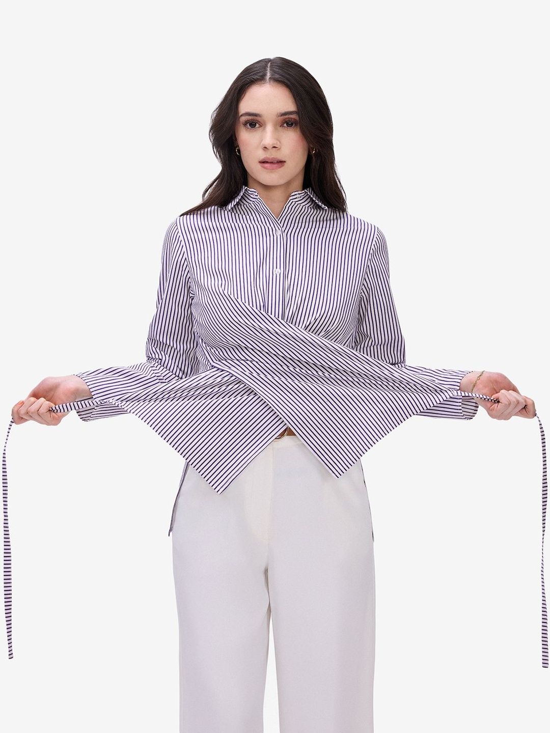 Women Purple Tie-Up Wrap Shirt