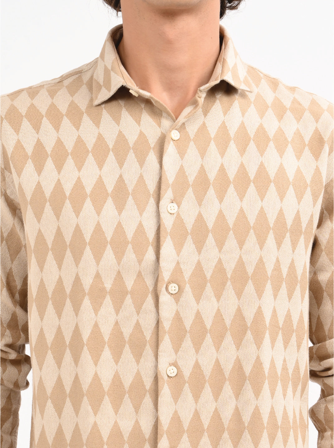 Men Beige Diamond Self Jacquard Shirt