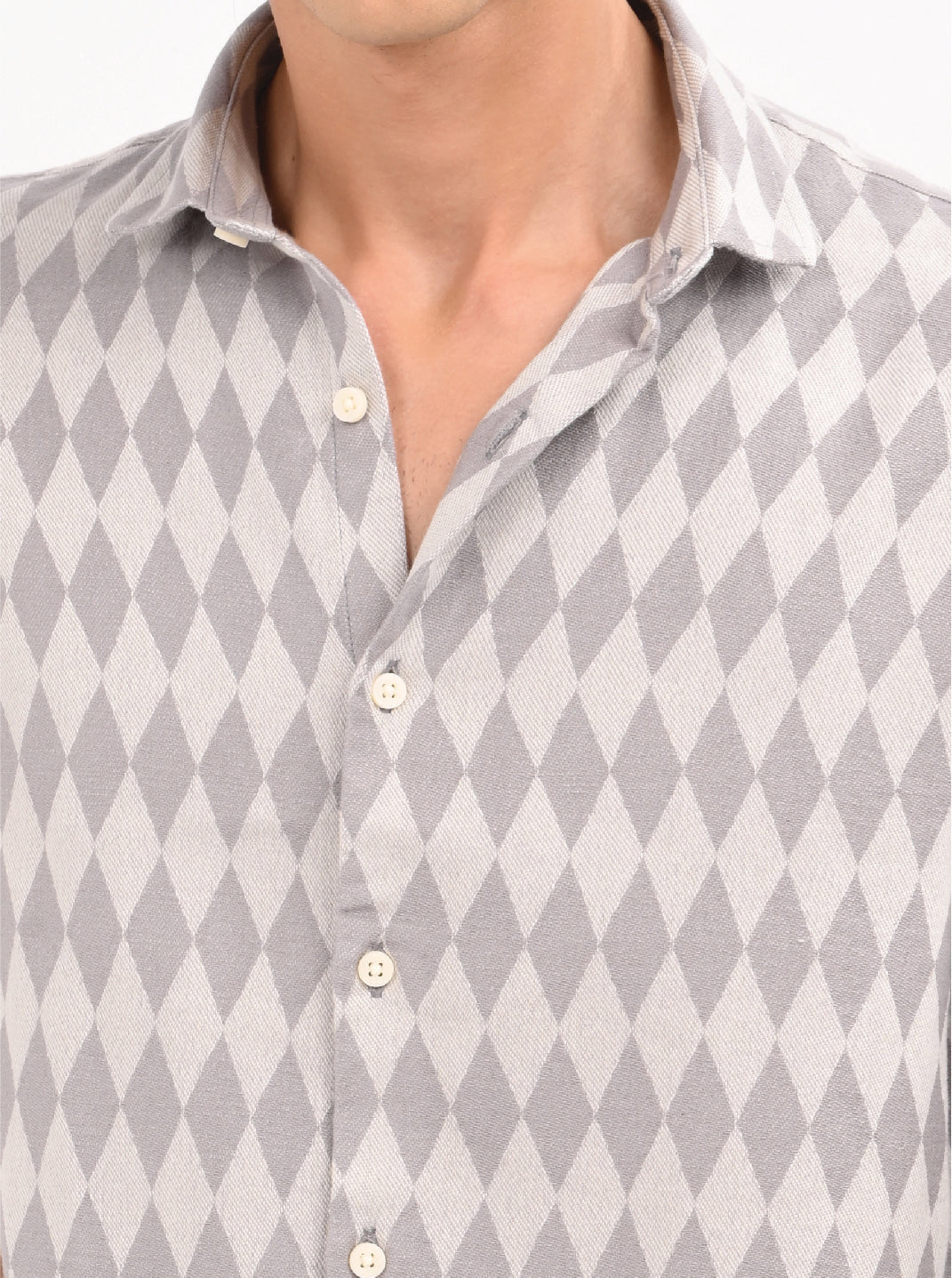 Men Grey Diamond Self Jacquard Shirt