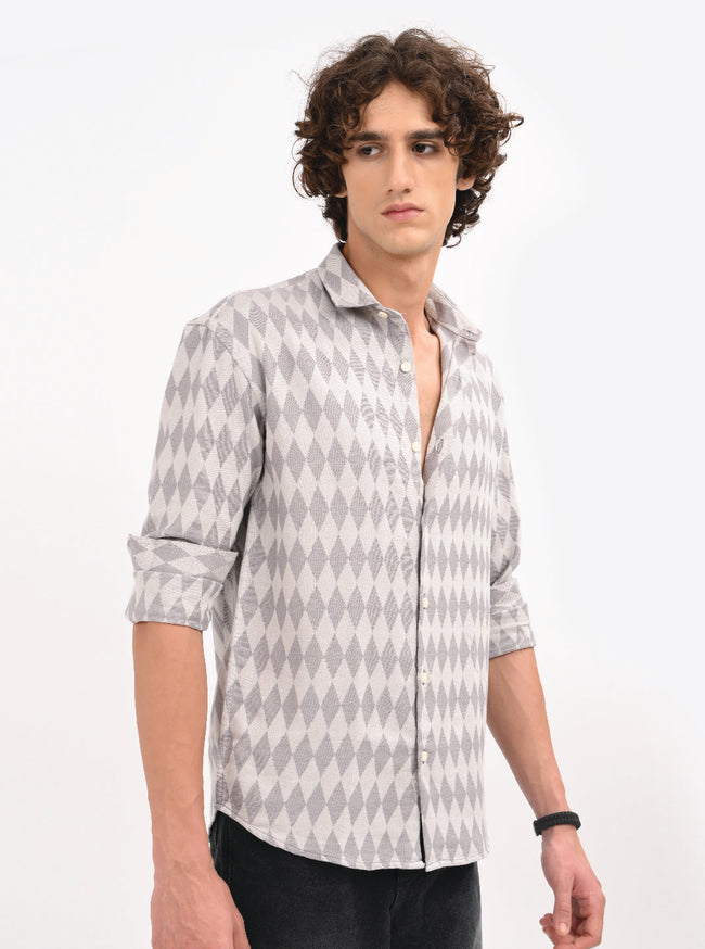 Men Grey Diamond Self Jacquard Shirt