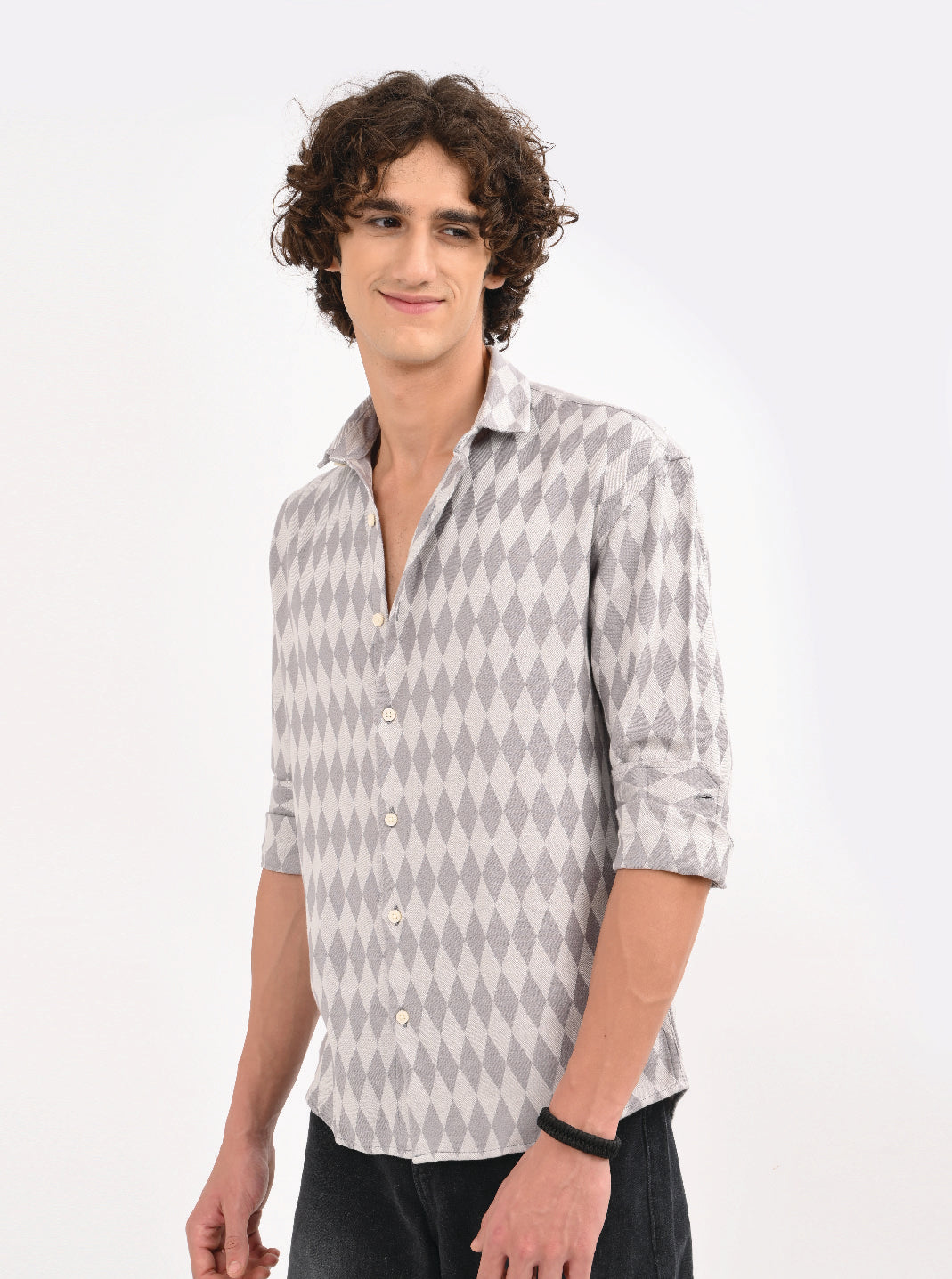 Men Grey Diamond Self Jacquard Shirt