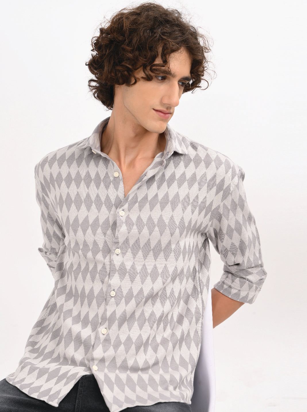 Men Grey Diamond Self Jacquard Shirt