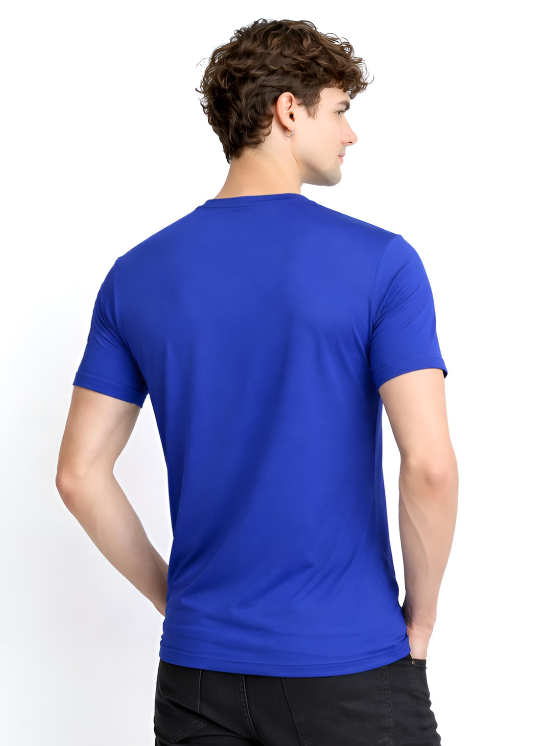 Men Blue Cotton Printed  T-Shirt