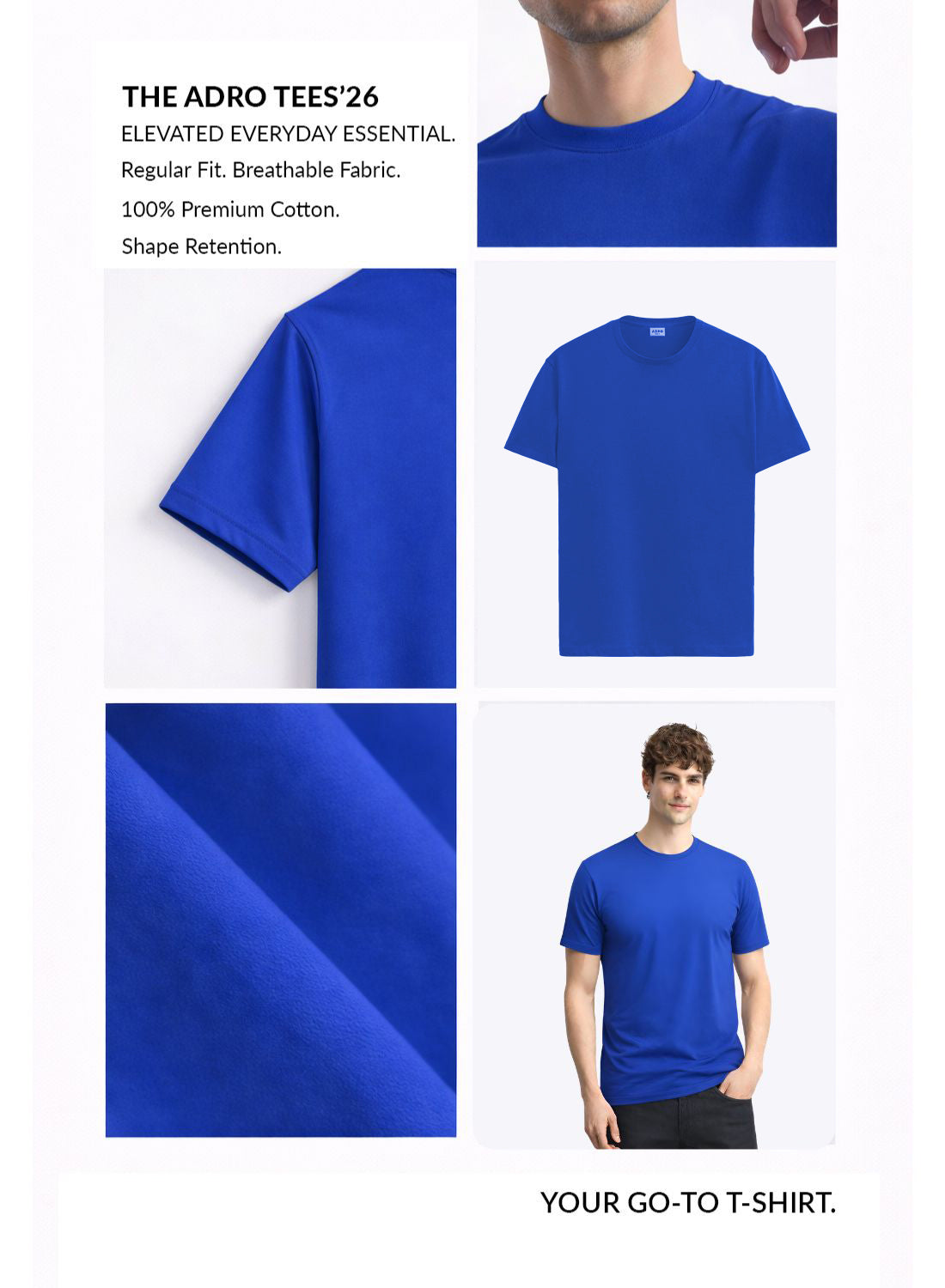 Men Blue Cotton Printed  T-Shirt