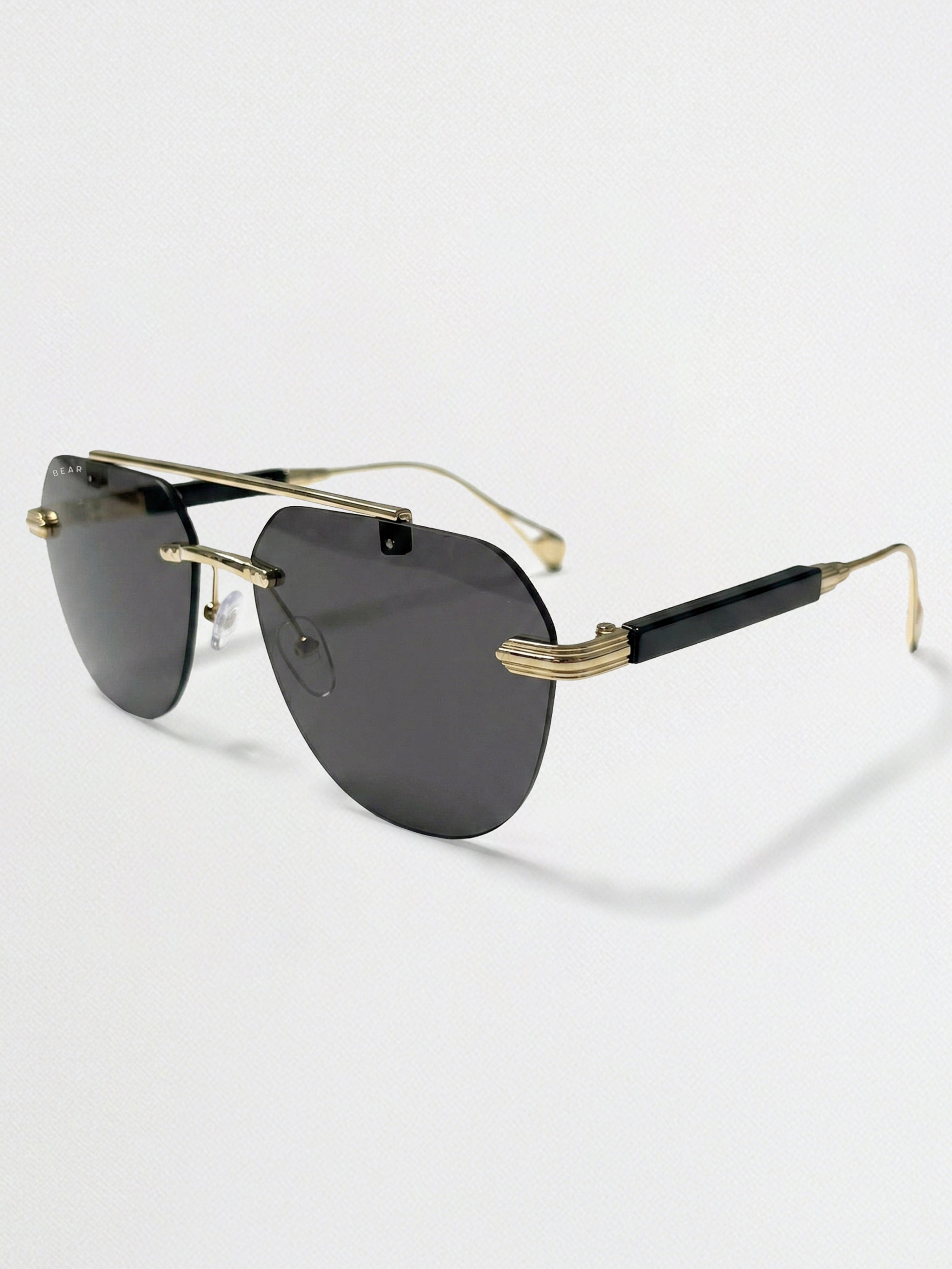 Men Gold-Toned Rimless Rectangle Sunglasses with Smoke Grey Tinted Lenses