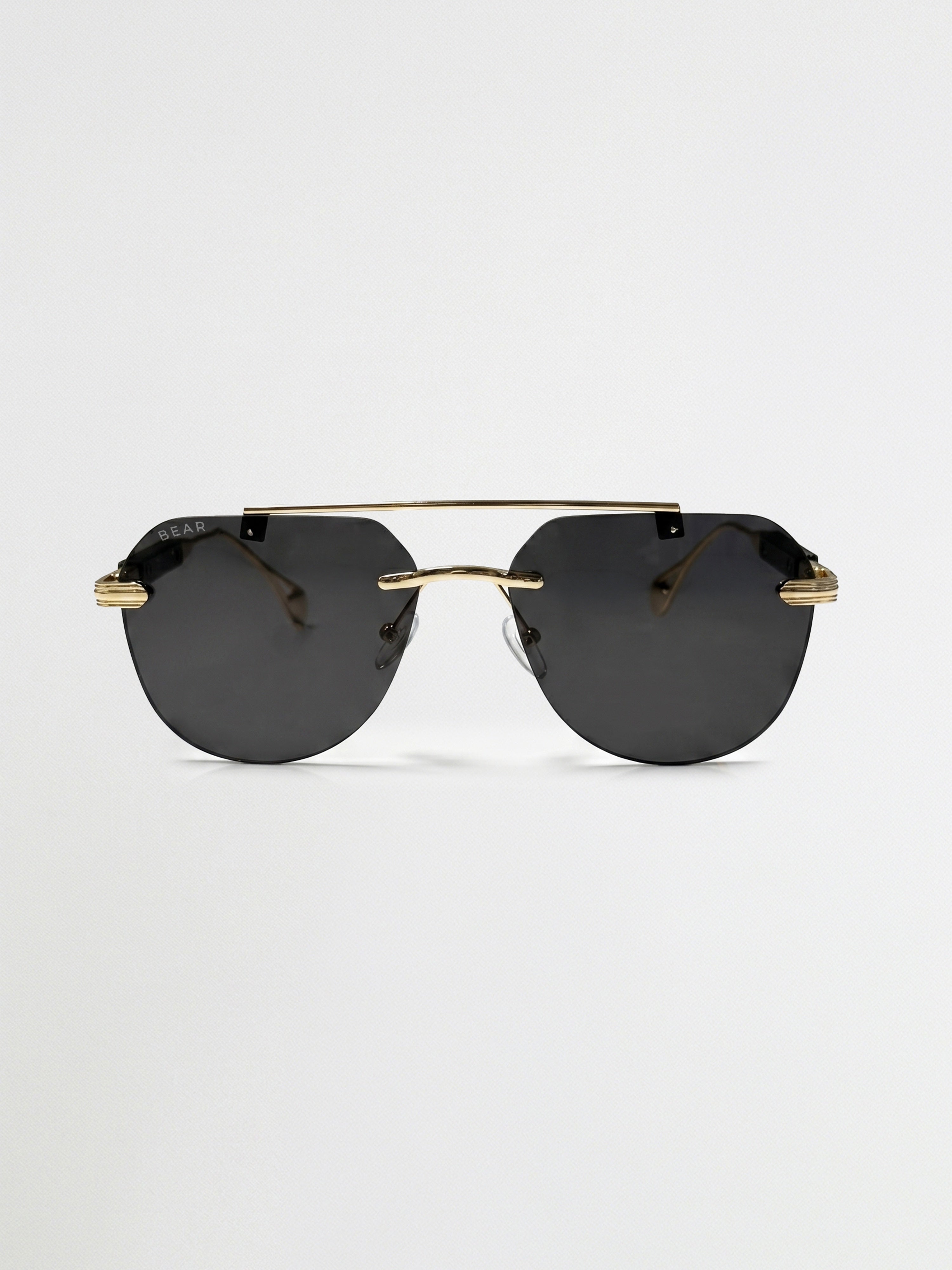 Men Gold-Toned Rimless Rectangle Sunglasses with Smoke Grey Tinted Lenses