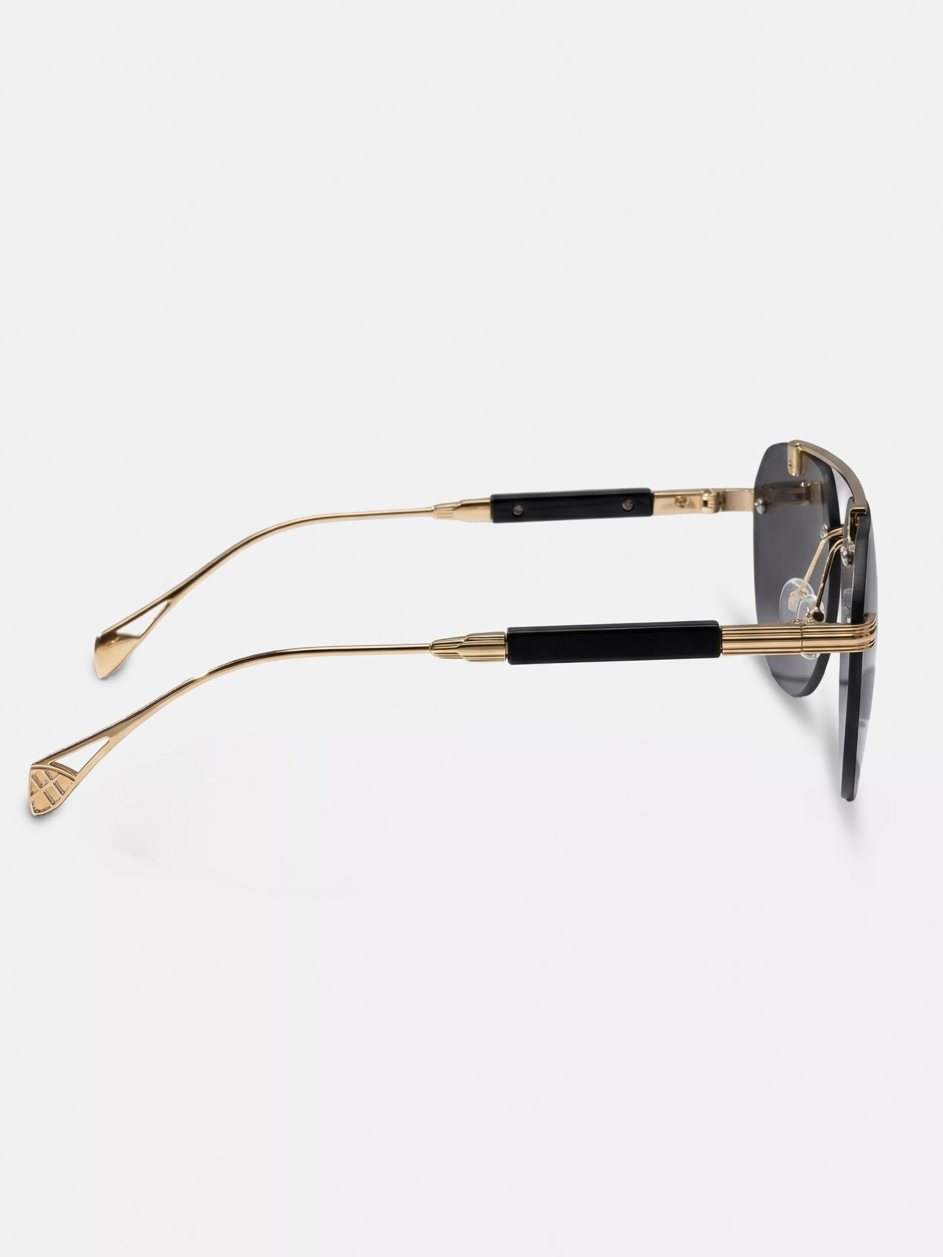 Men Gold-Toned Rimless Rectangle Sunglasses with Smoke Grey Tinted Lenses