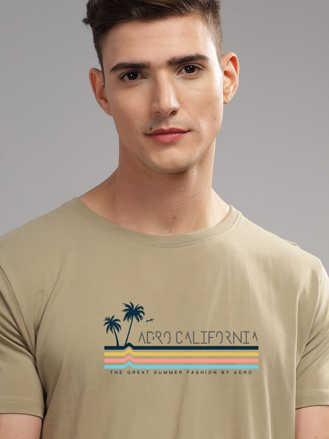 Men Beige Round Neck T Shirt