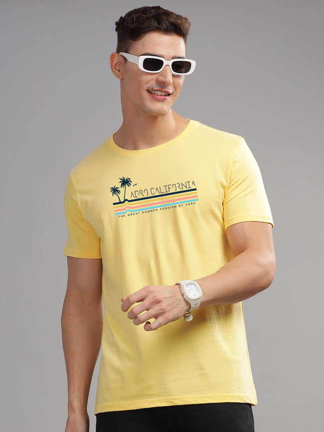 Men Yellow Round Neck T Shirt