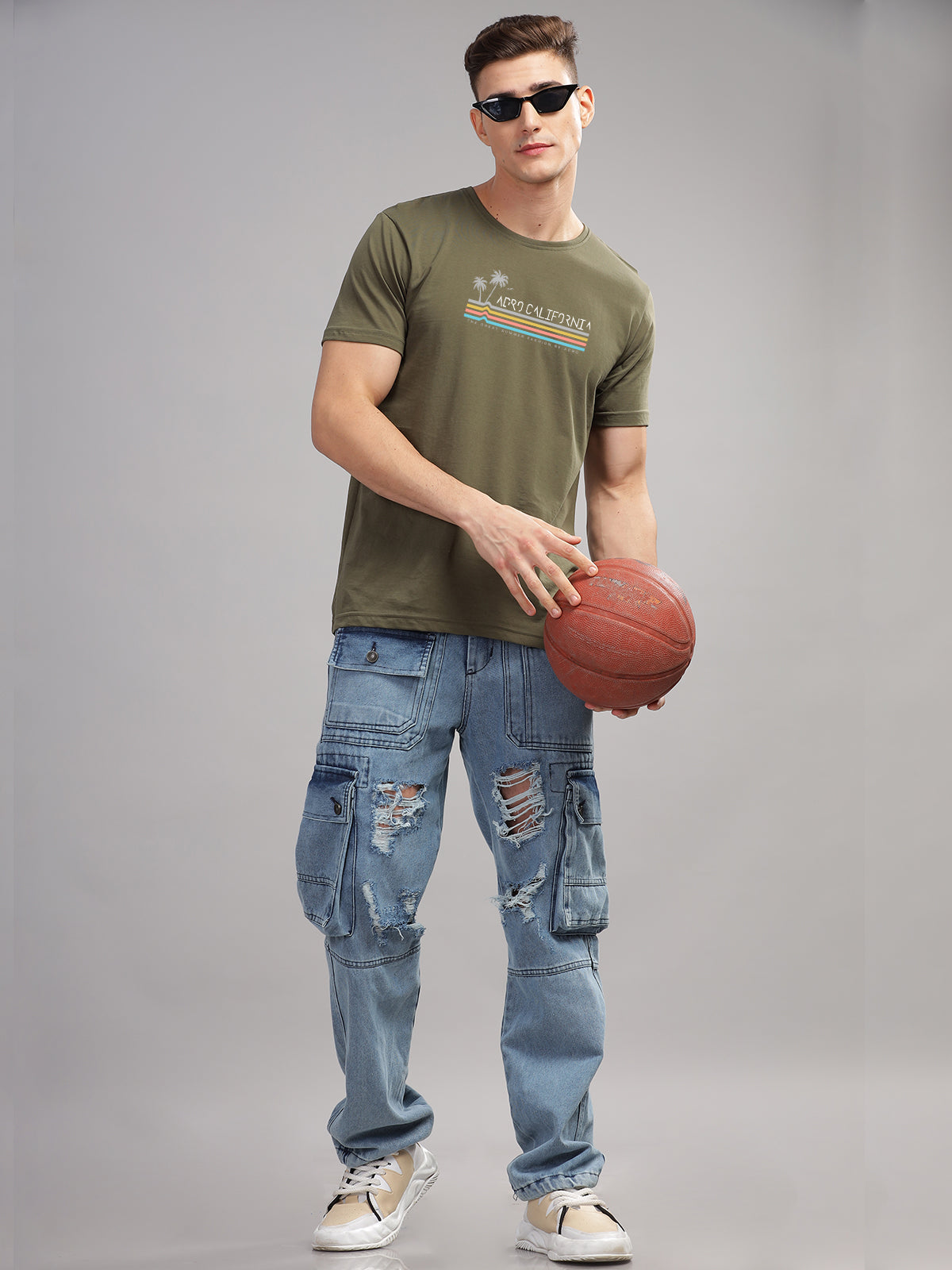 Men Olive Round Neck T Shirt