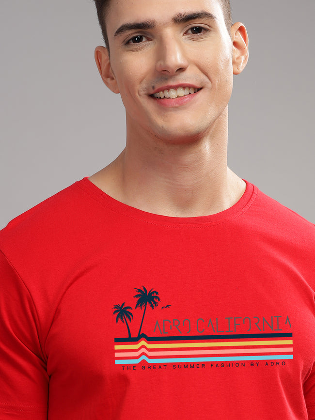 Men Red Round Neck T Shirt
