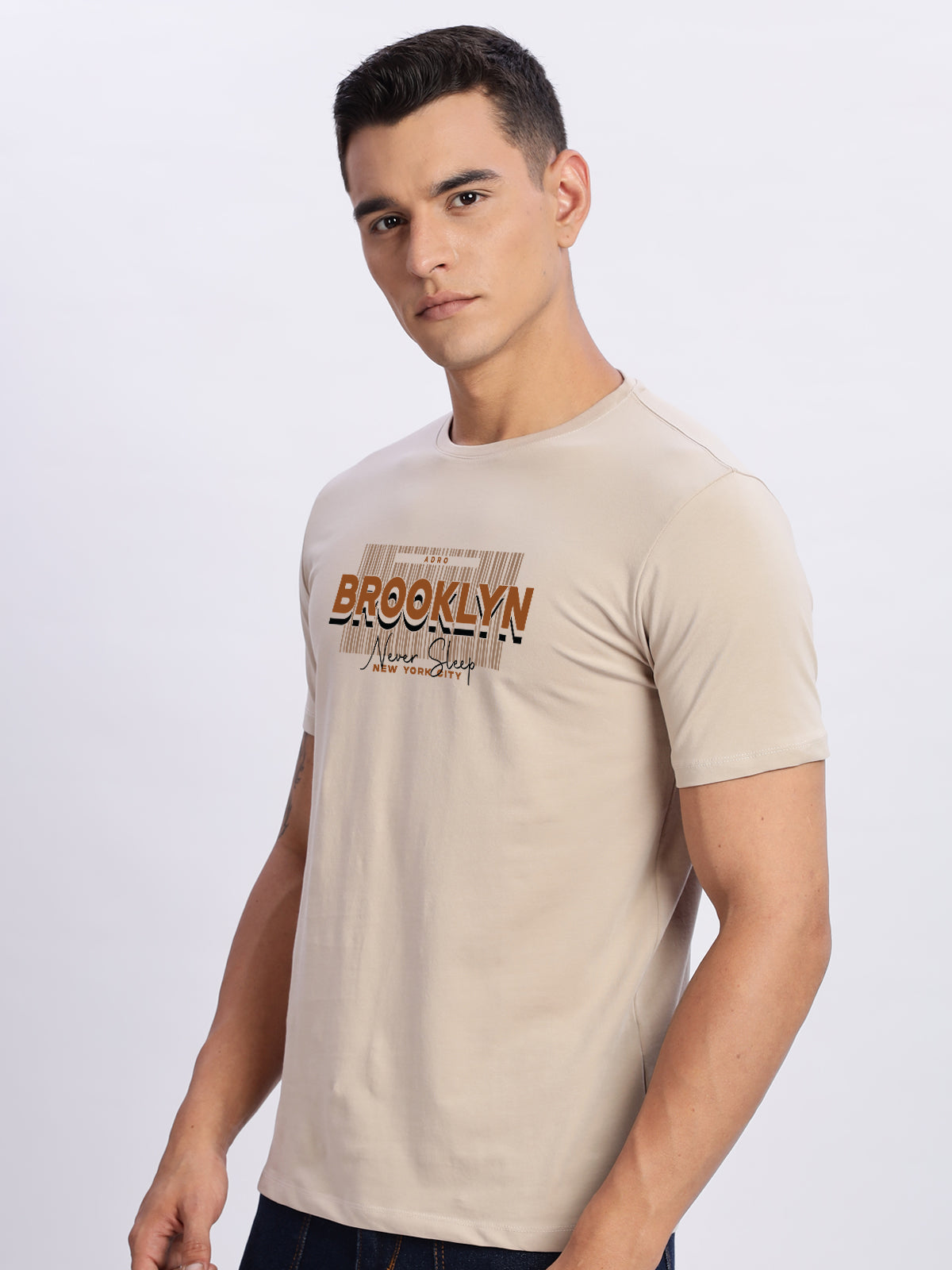 Men Printed Beige T Shirt
