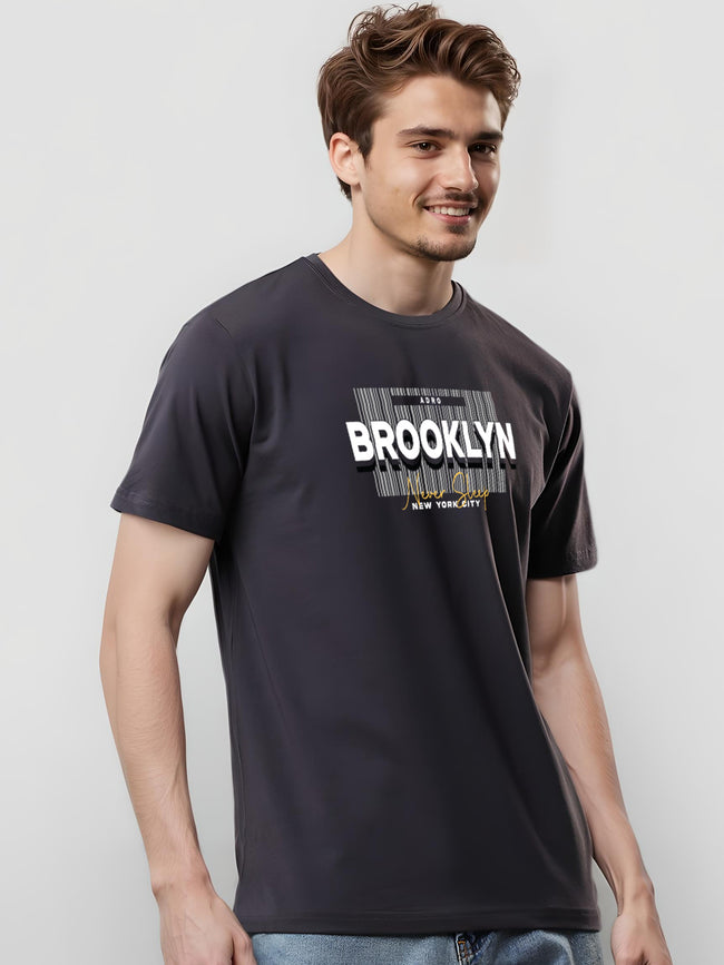 Men Printed Grey T Shirt