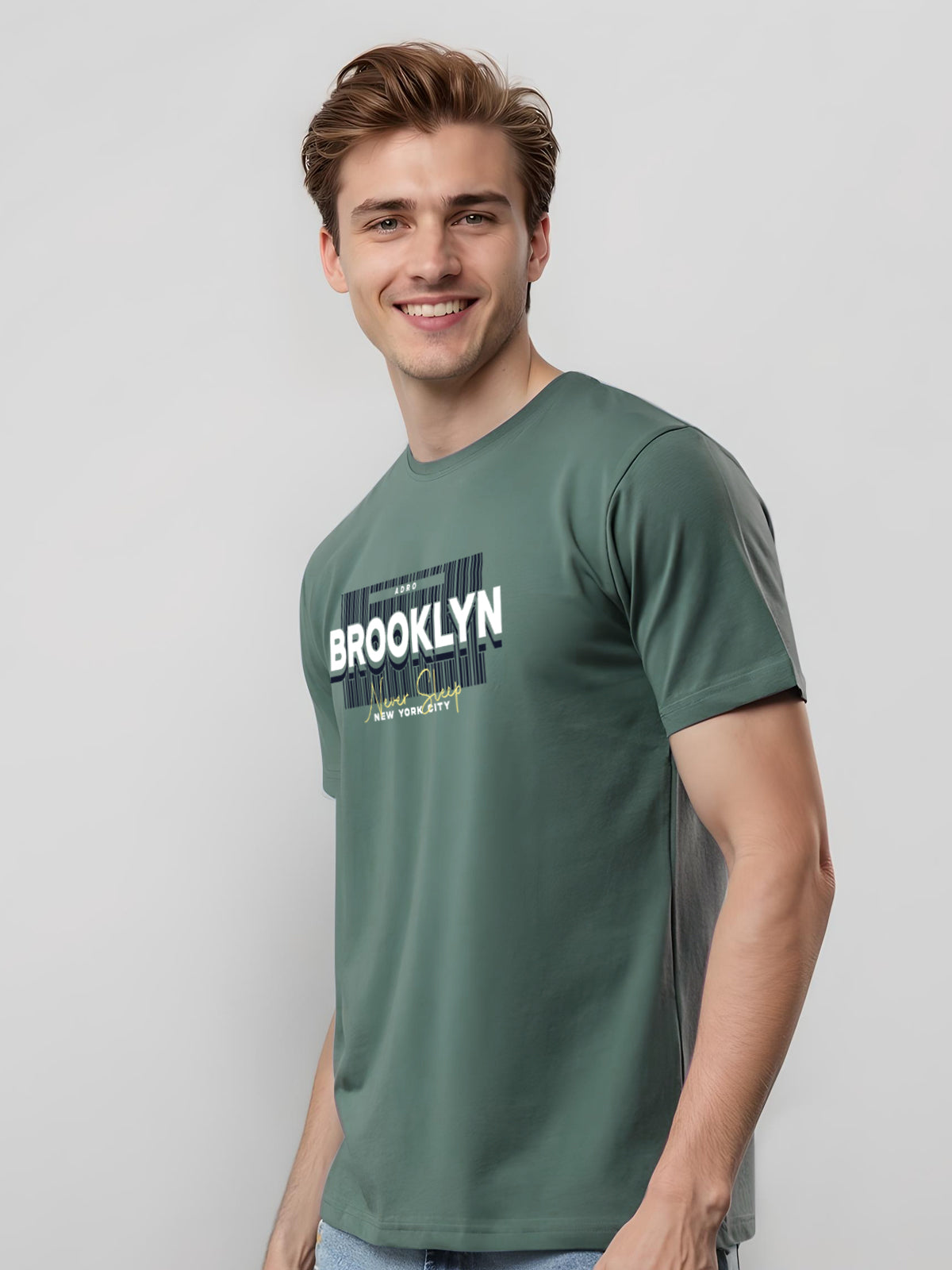 Men Printed Green T Shirt