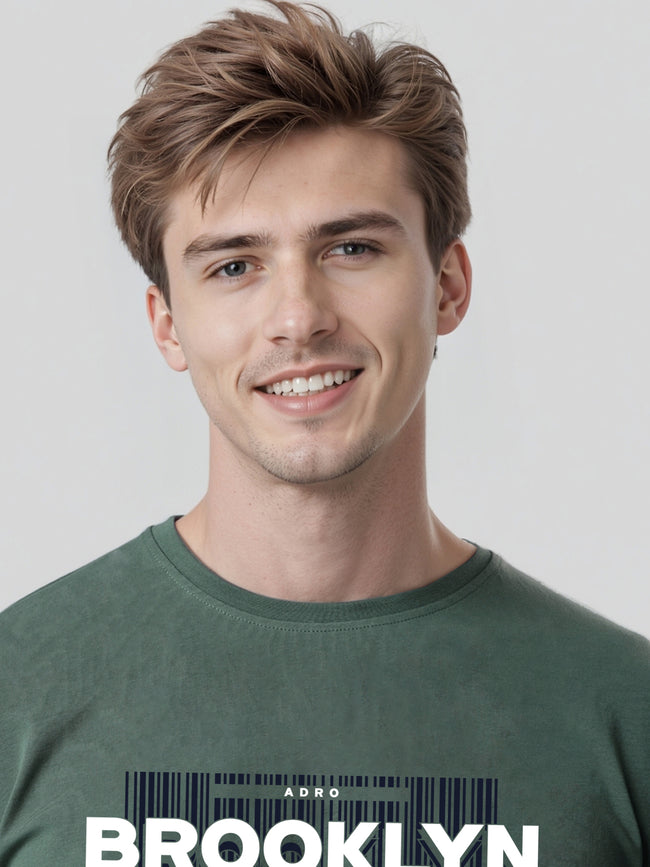 Men Printed Green T Shirt