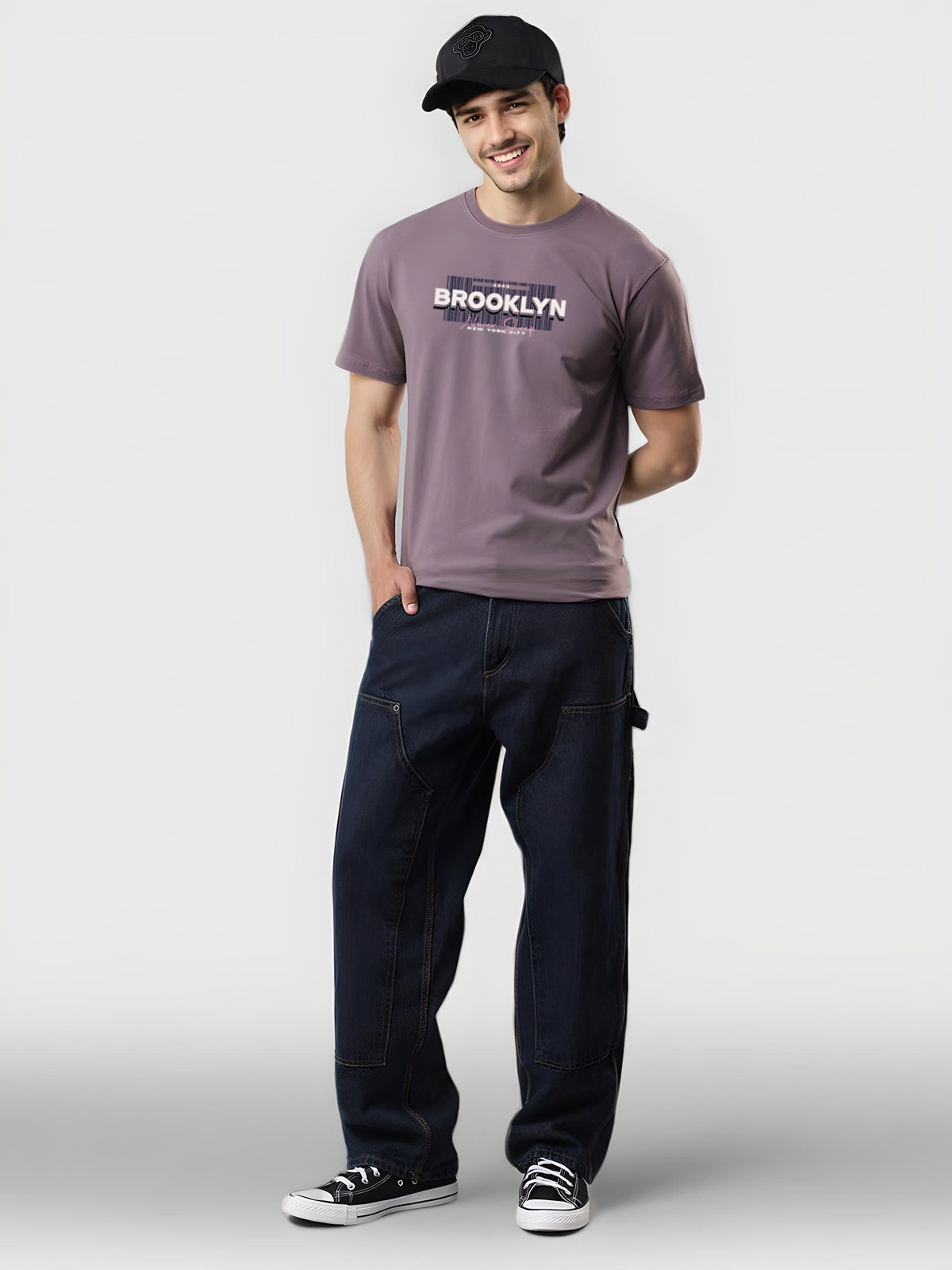 Men Printed Lilac T Shirt