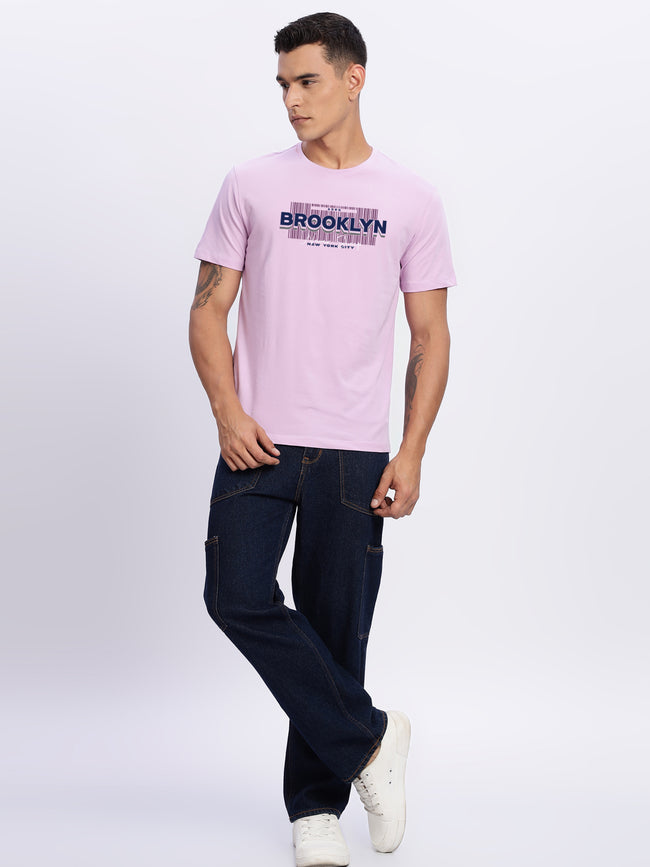Men Printed Lavender T Shirt
