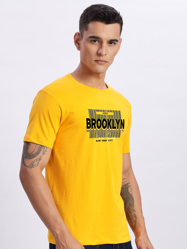 Men Printed Light Mustard T Shirt