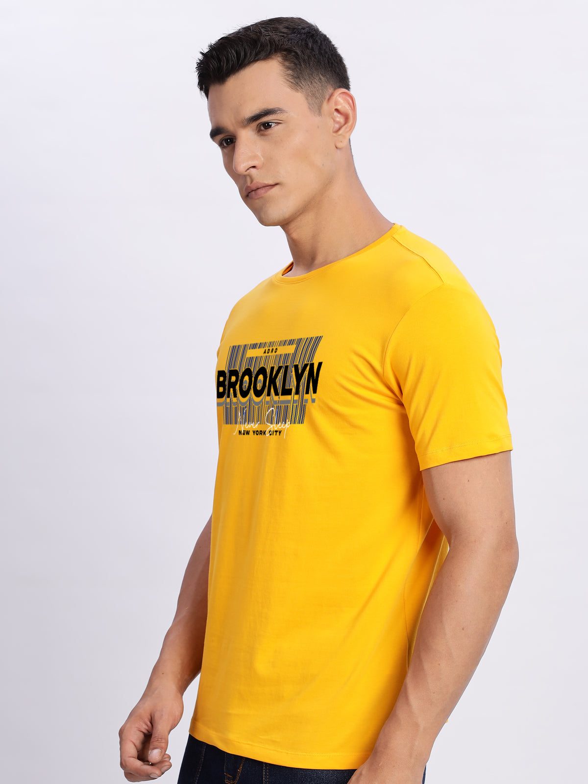 Men Printed Light Mustard T Shirt