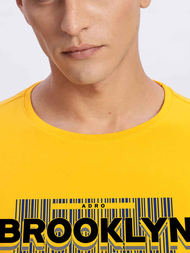 Men Printed Light Mustard T Shirt