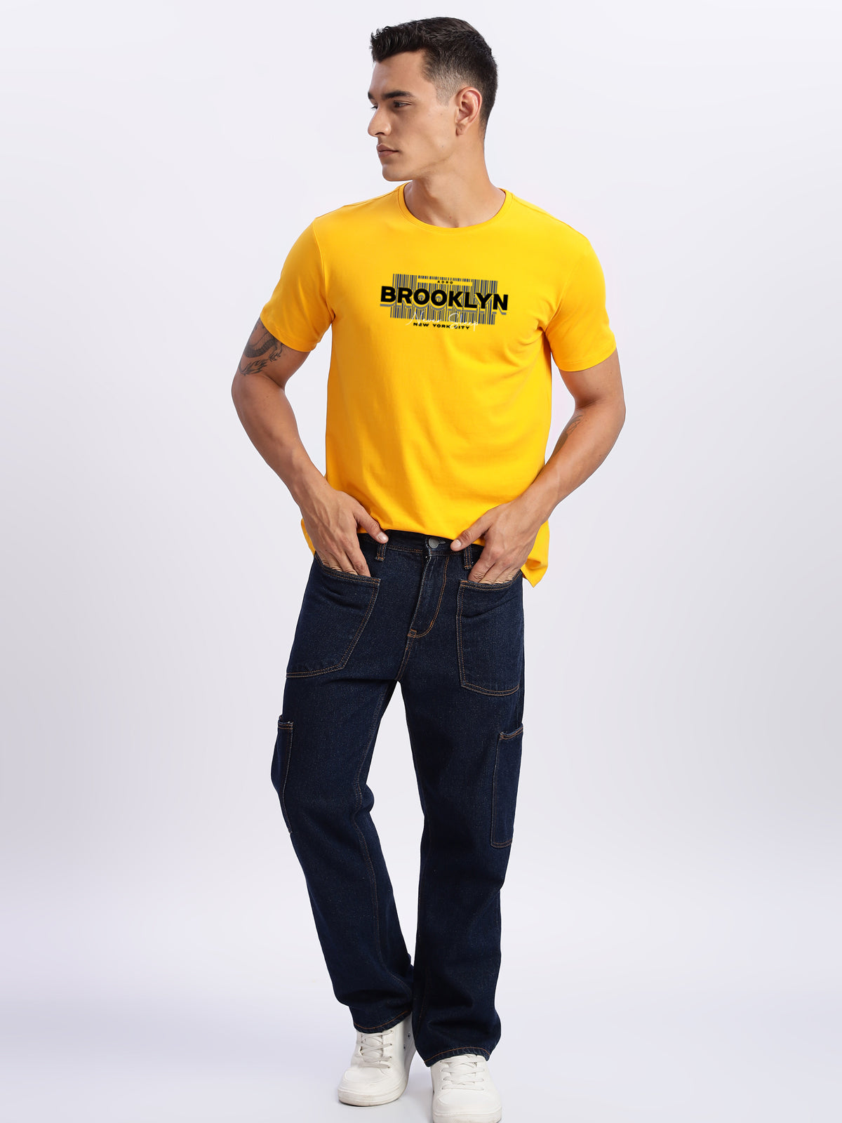 Men Printed Light Mustard T Shirt