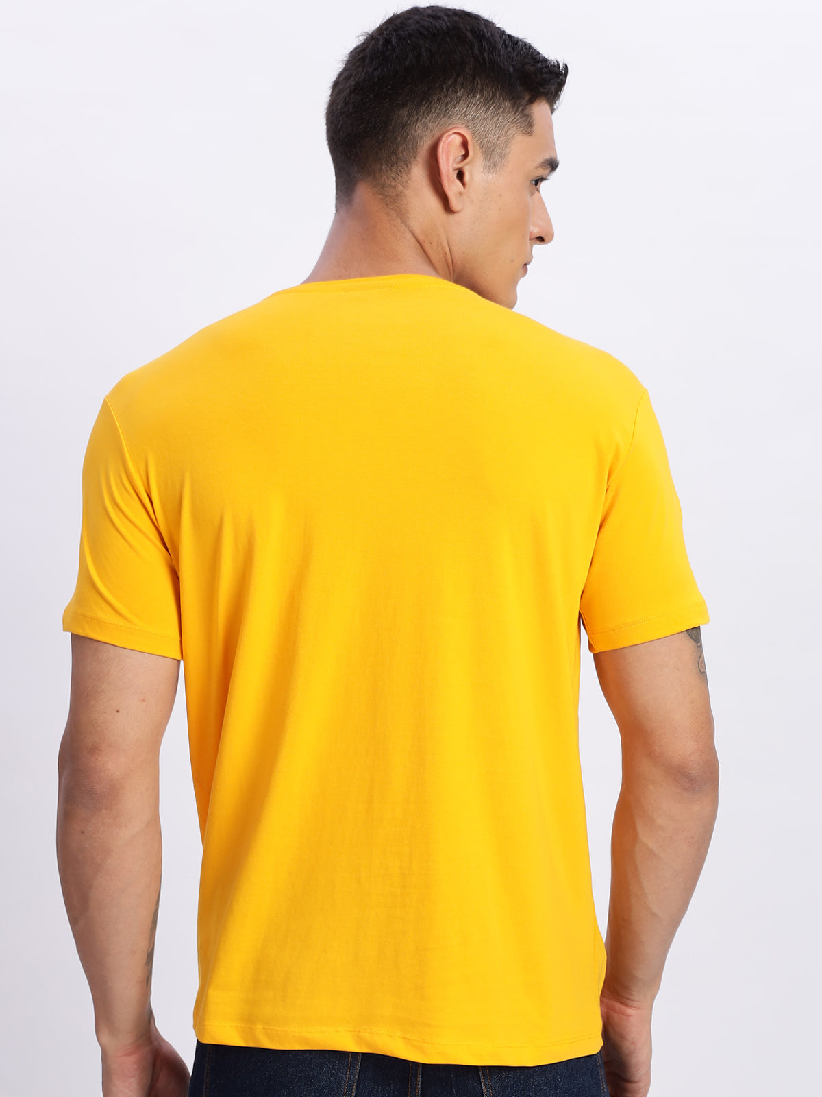 Men Printed Light Mustard T Shirt