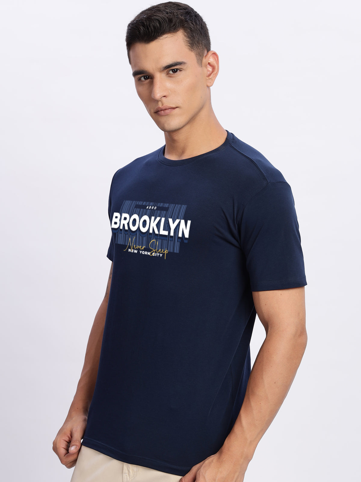 Men Printed Light Navy Blue T Shirt