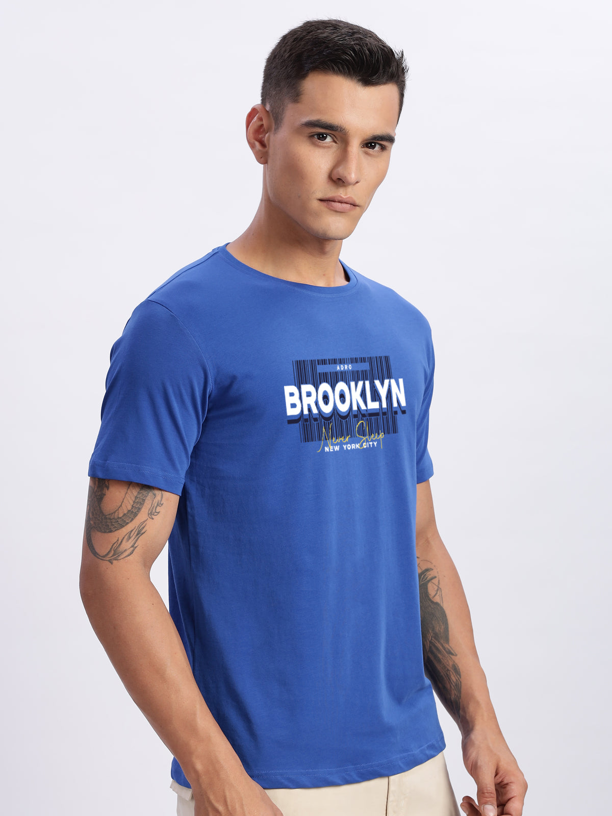 Men Printed Blue T Shirt