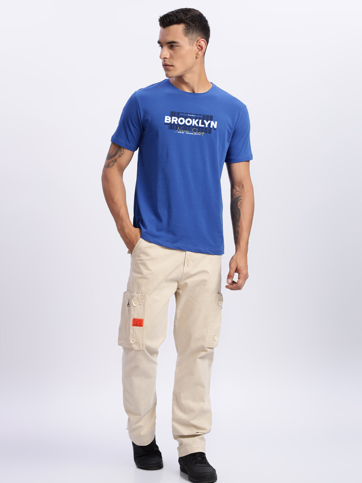 Men Printed Blue T Shirt