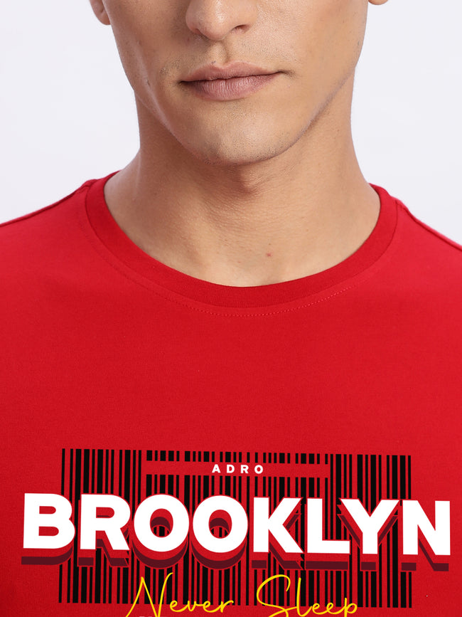 Men Printed Red T Shirt