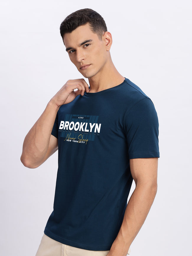Men Printed Teal T Shirt
