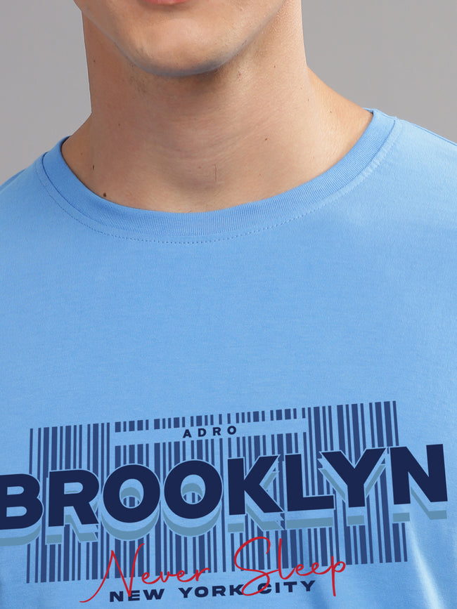 Men Printed Sky Blue T Shirt