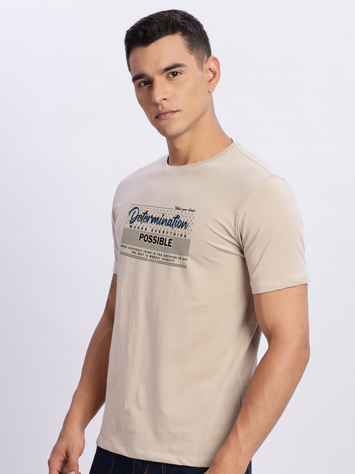 Men Printed Beige T Shirt