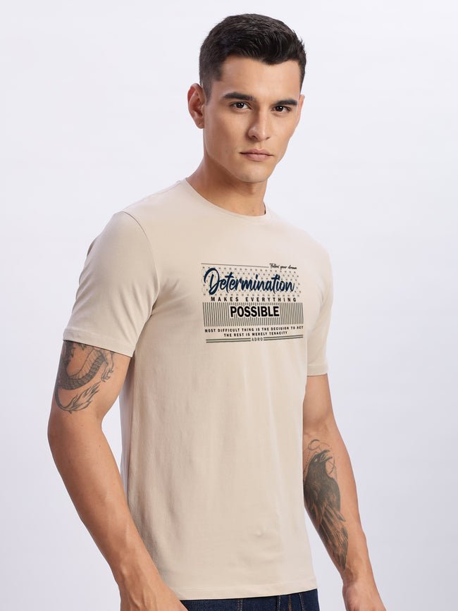 Men Printed Beige T Shirt