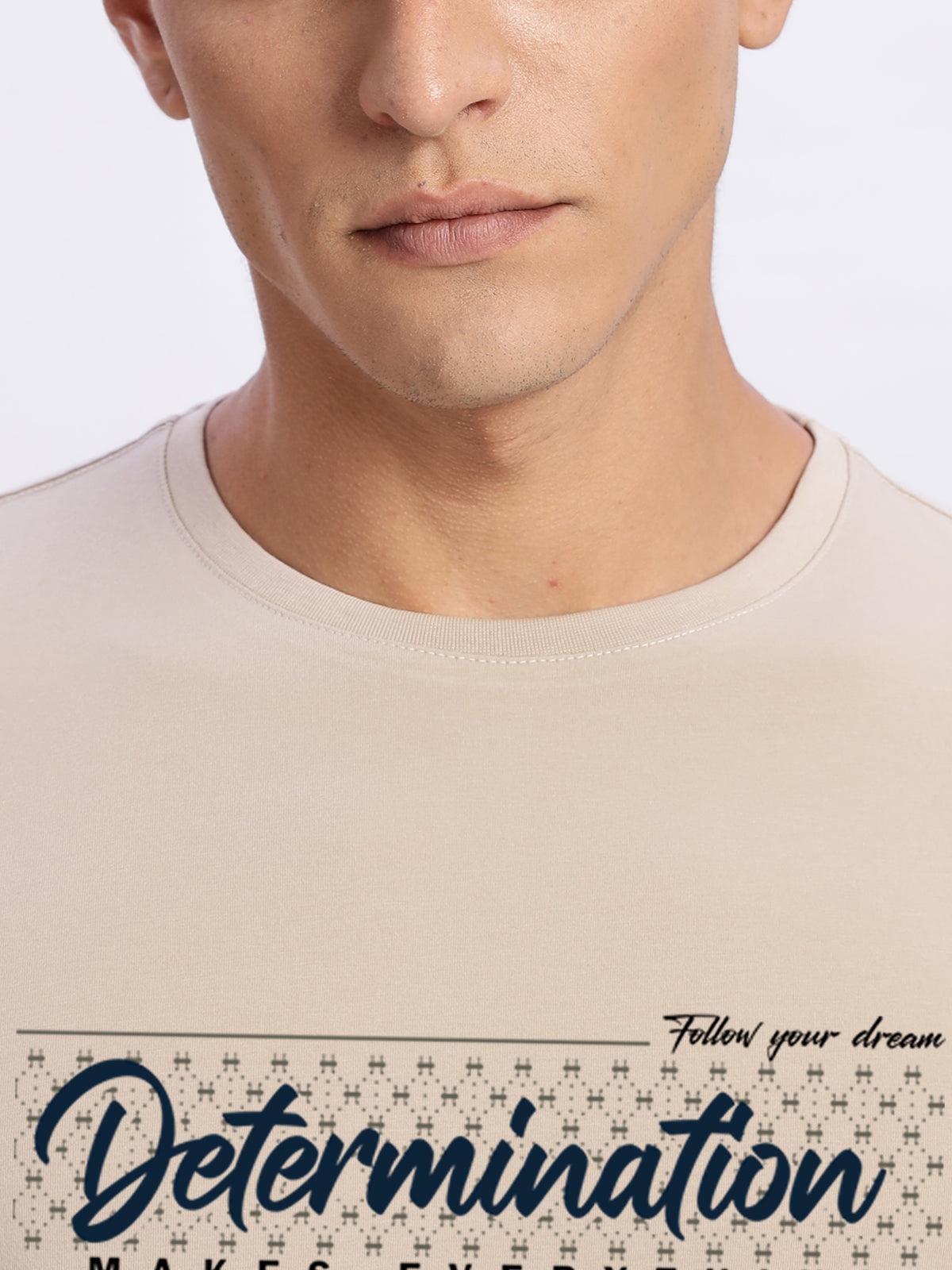 Men Printed Beige T Shirt