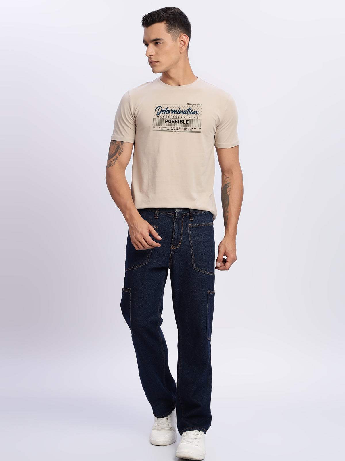 Men Printed Beige T Shirt