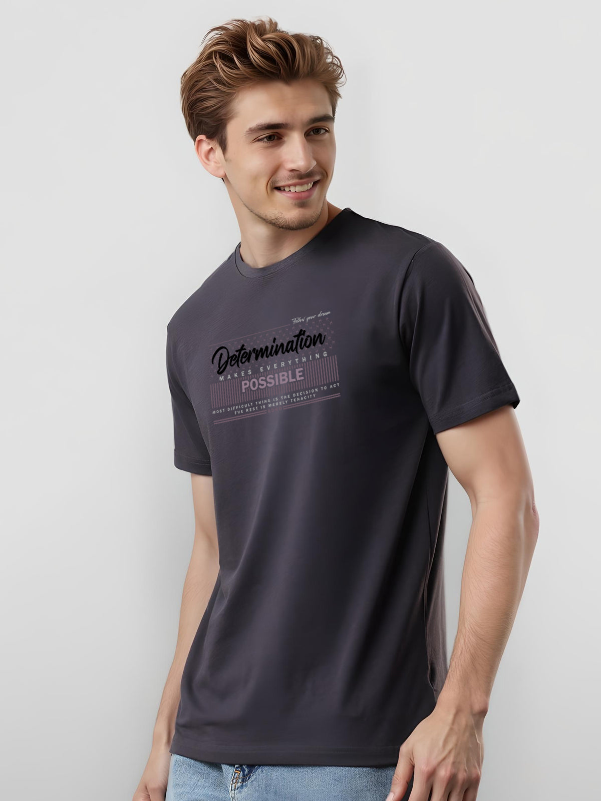 Men Printed Grey T Shirt
