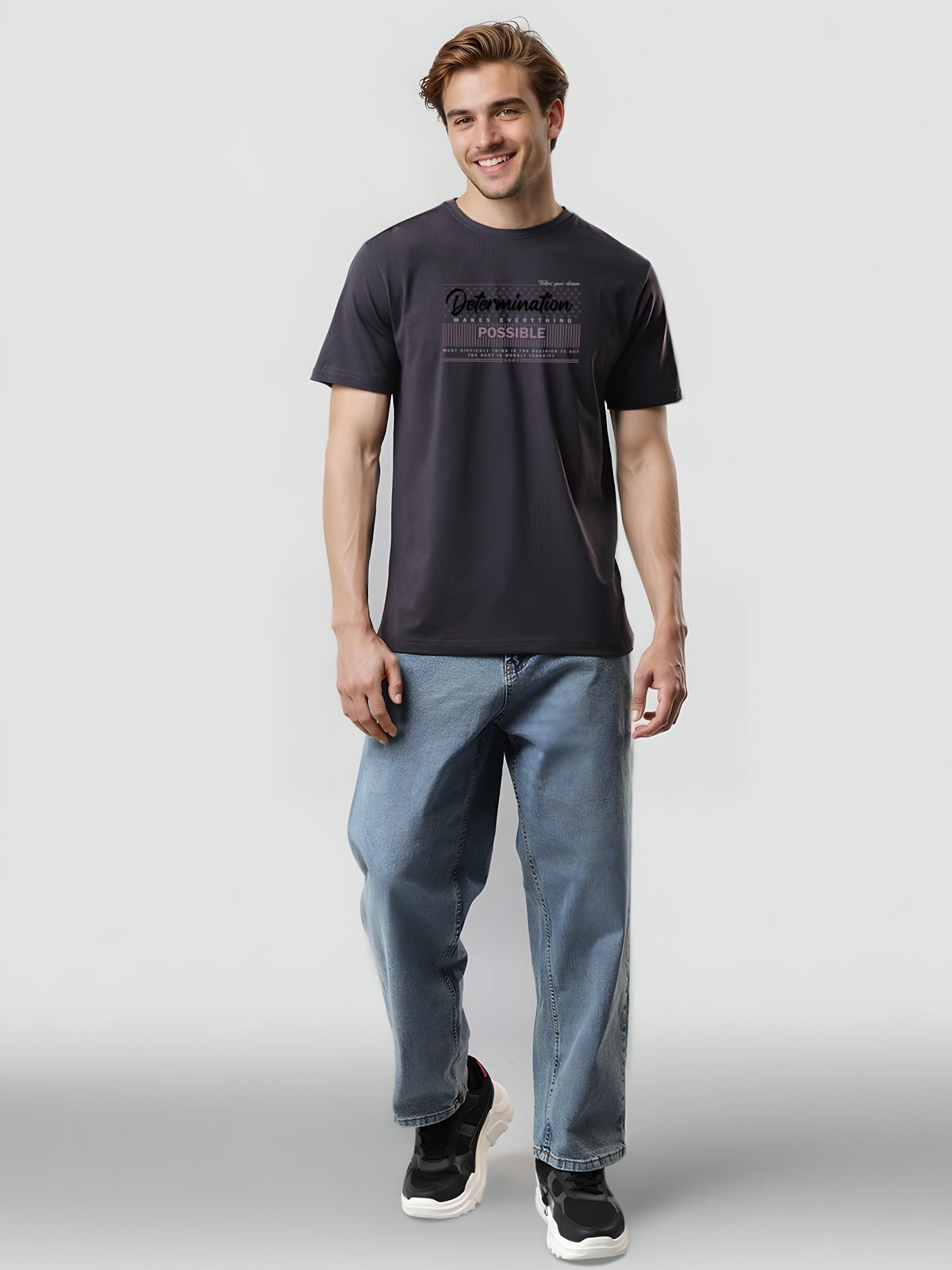 Men Printed Grey T Shirt
