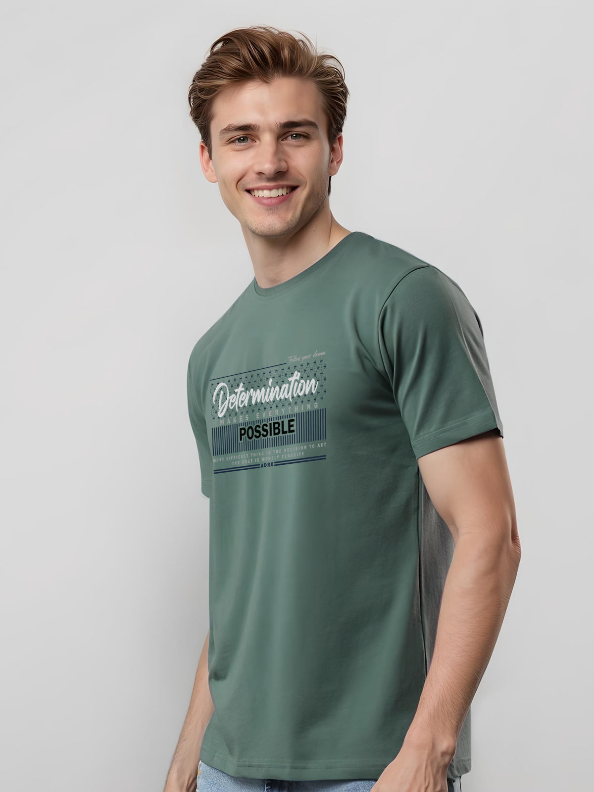 Men Printed Green T Shirt