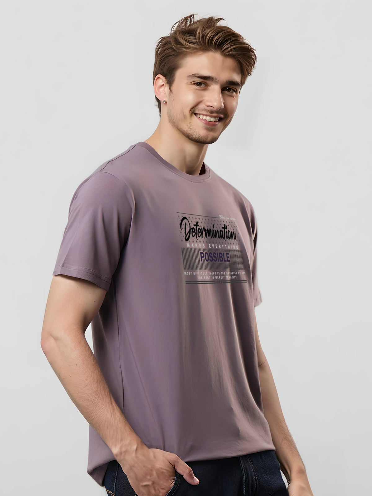 Men Printed Lilac T Shirt