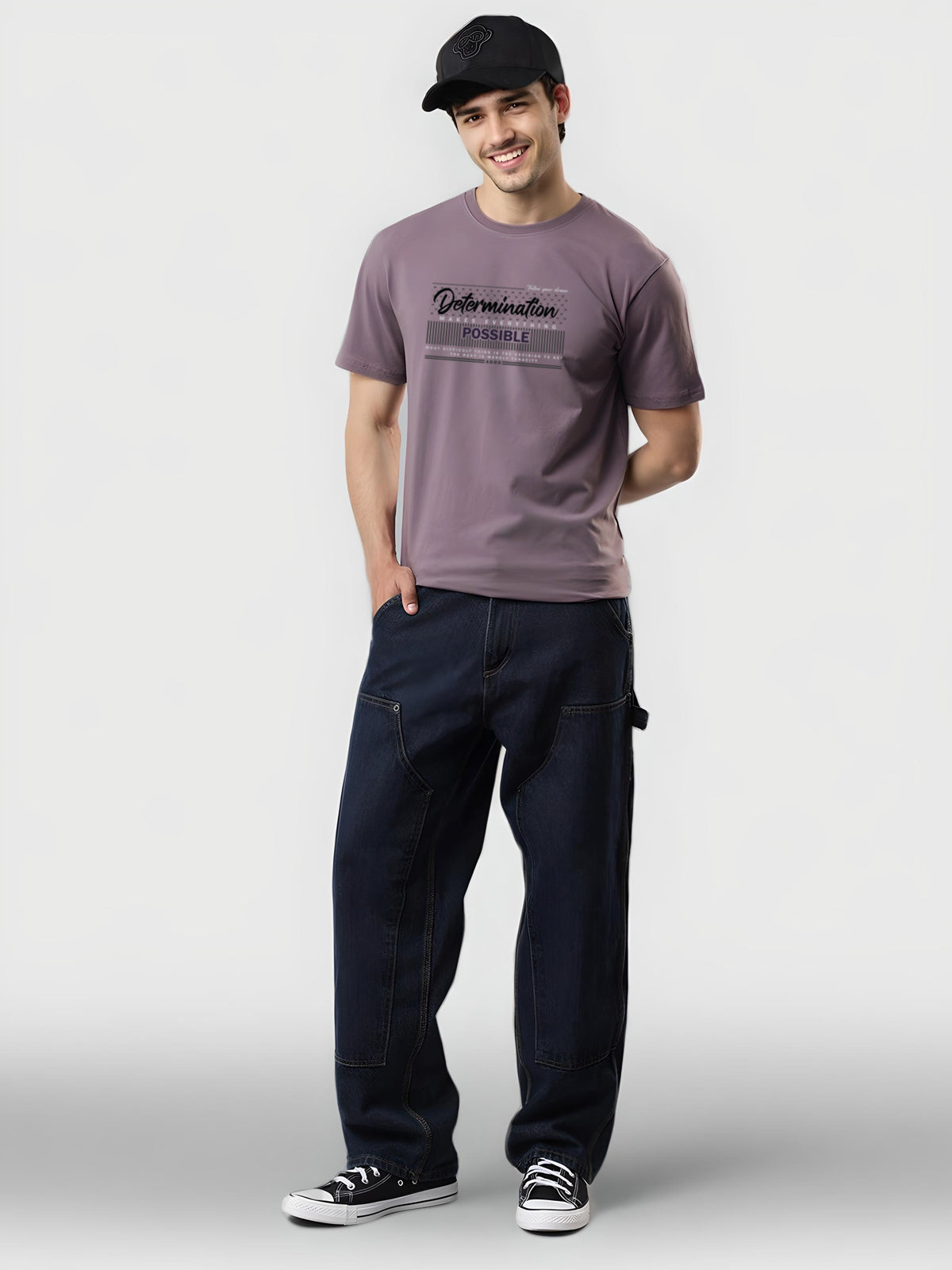Men Printed Lilac T Shirt