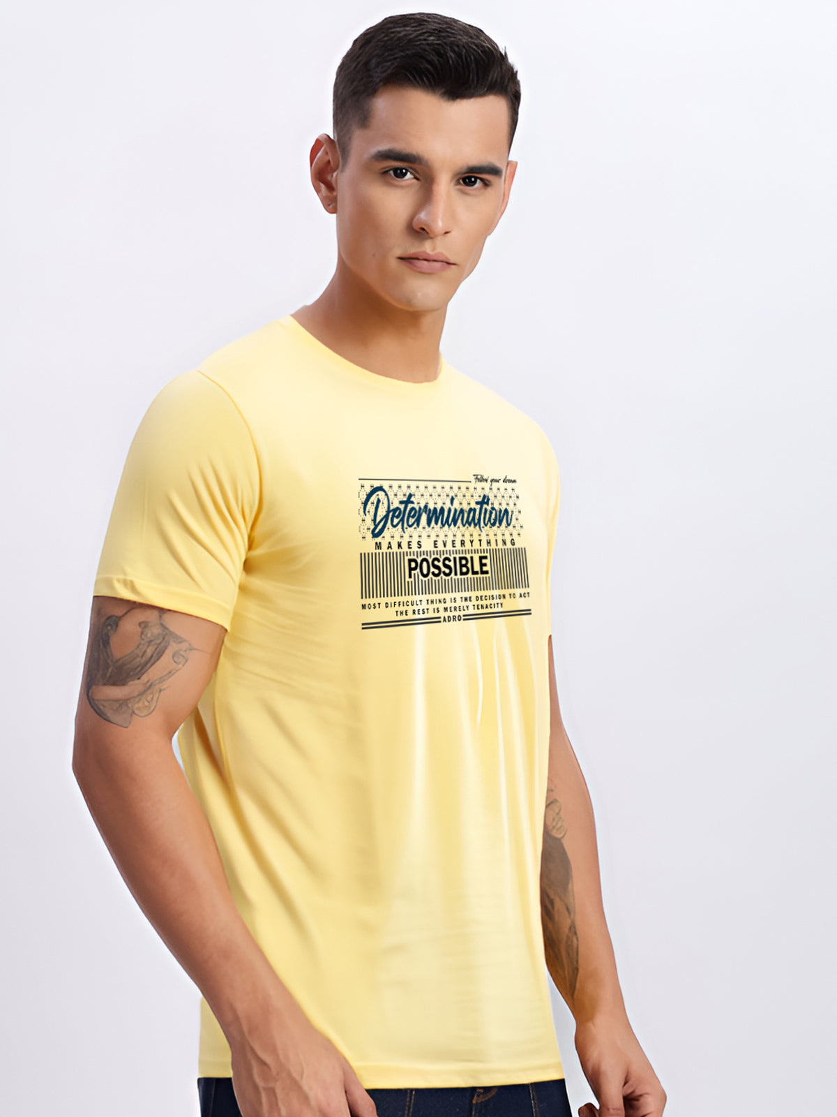 Men Printed Light Yellow T Shirt