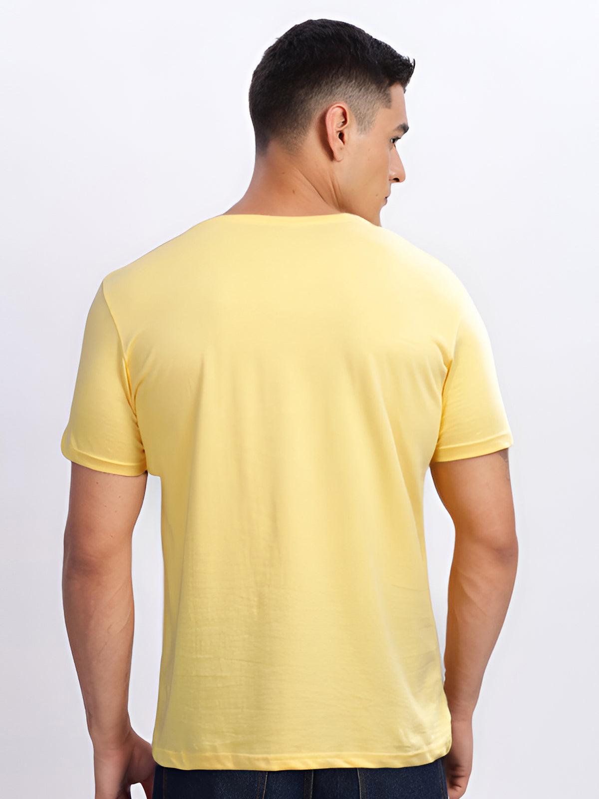Men Printed Light Yellow T Shirt