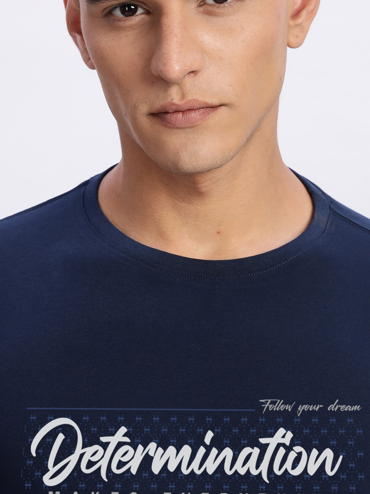 Men Printed Light Navy Blue T Shirt