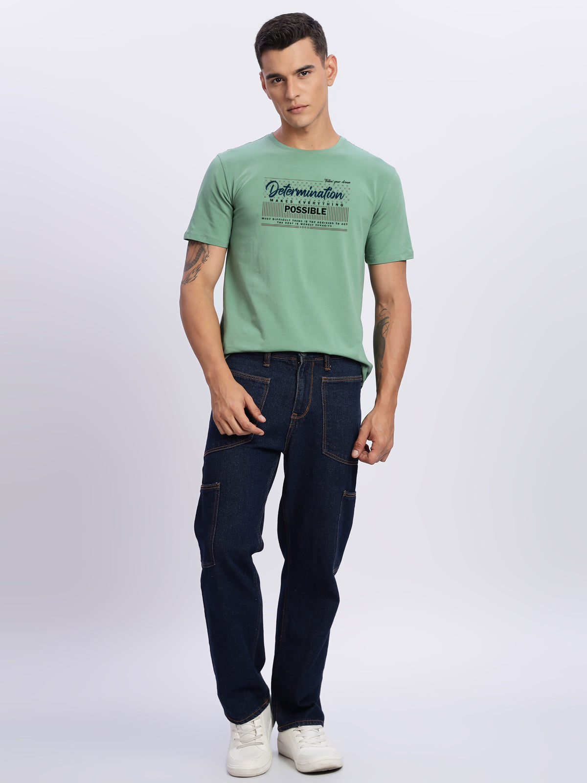 Men Printed Green T-Shirt