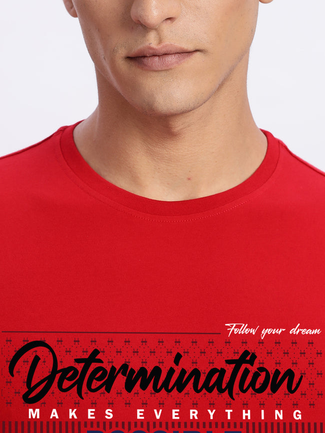 Men Printed Red T Shirt