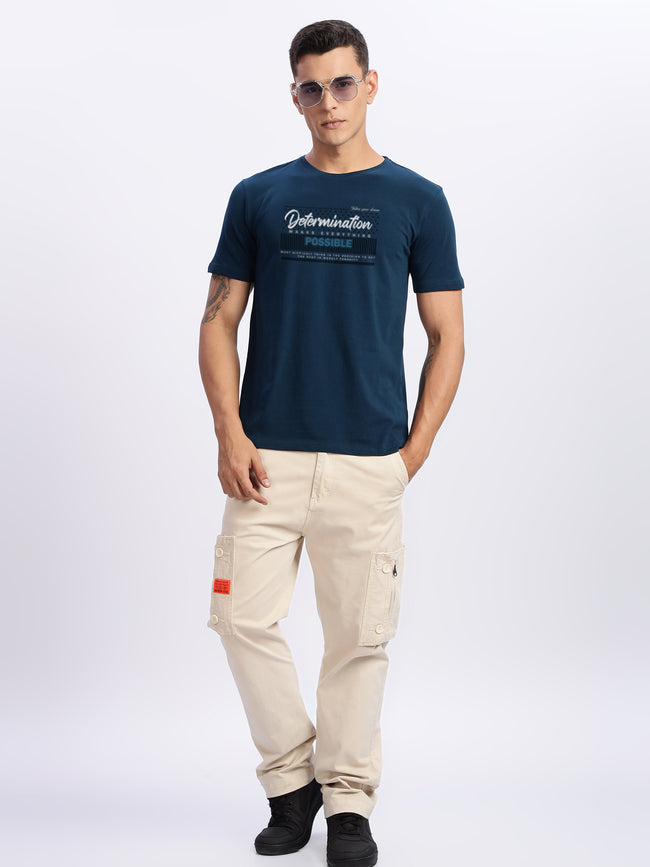 Men Printed Teal T Shirt