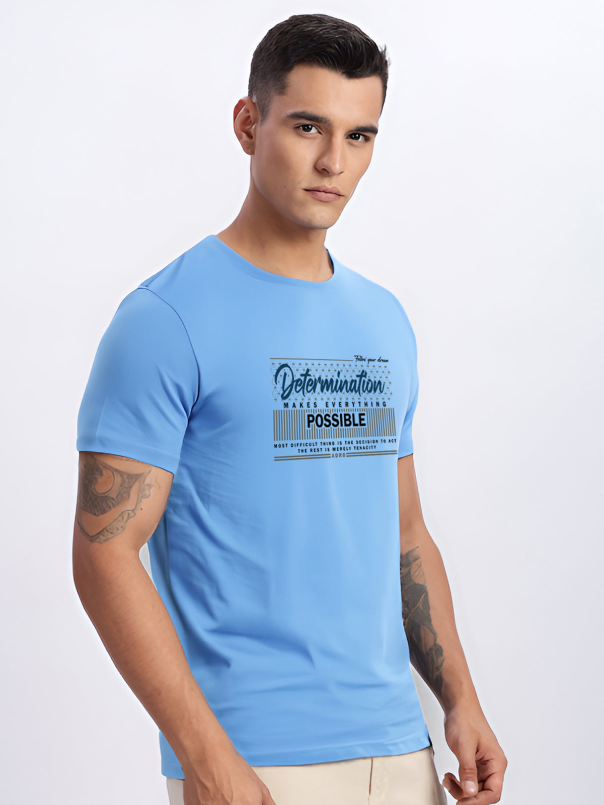 Men Printed Sky Blue T Shirt
