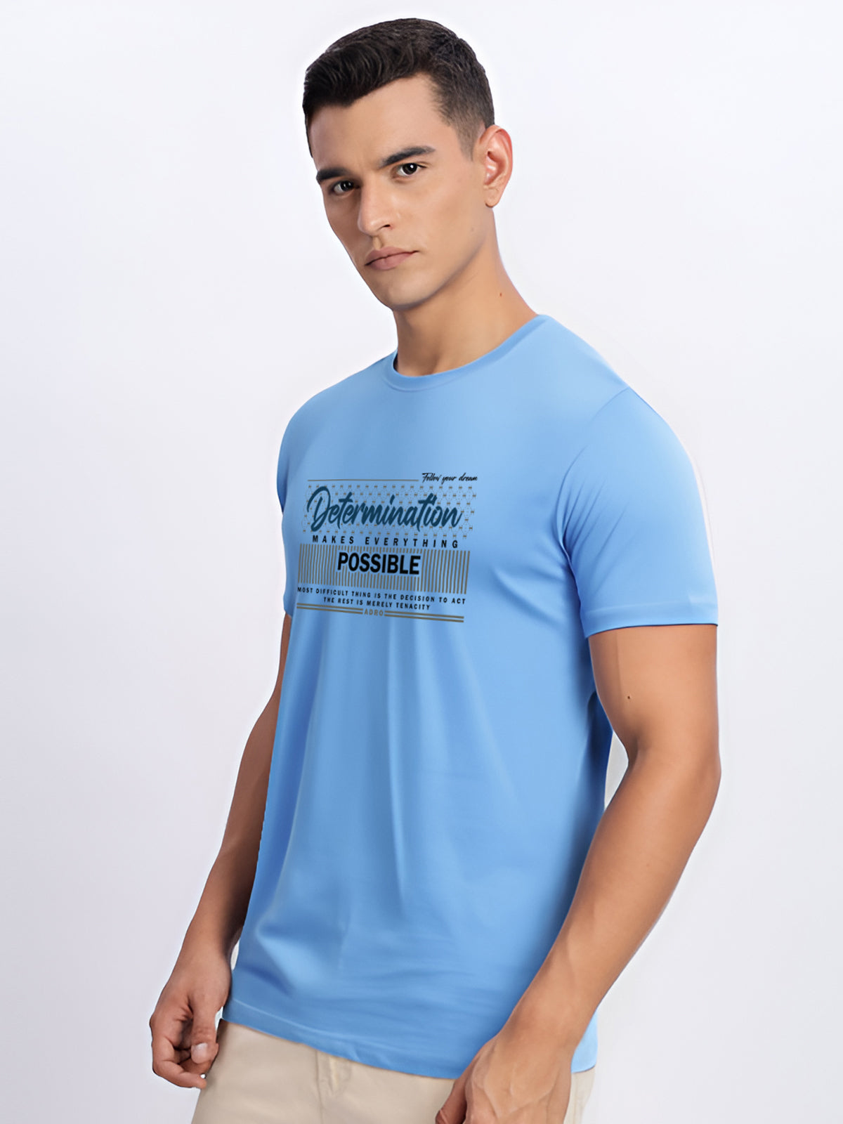 Men Printed Sky Blue T Shirt